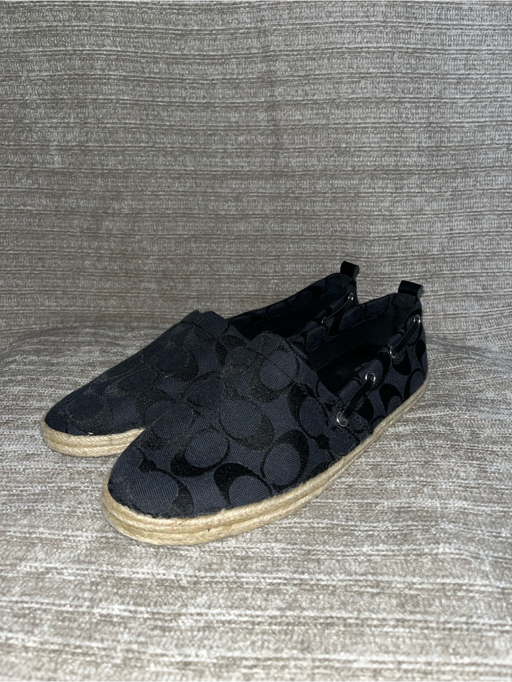 Coach Mellow Espadrilles Black Logo Signature Canvas Flats Shoes Women’s 7.5 New
